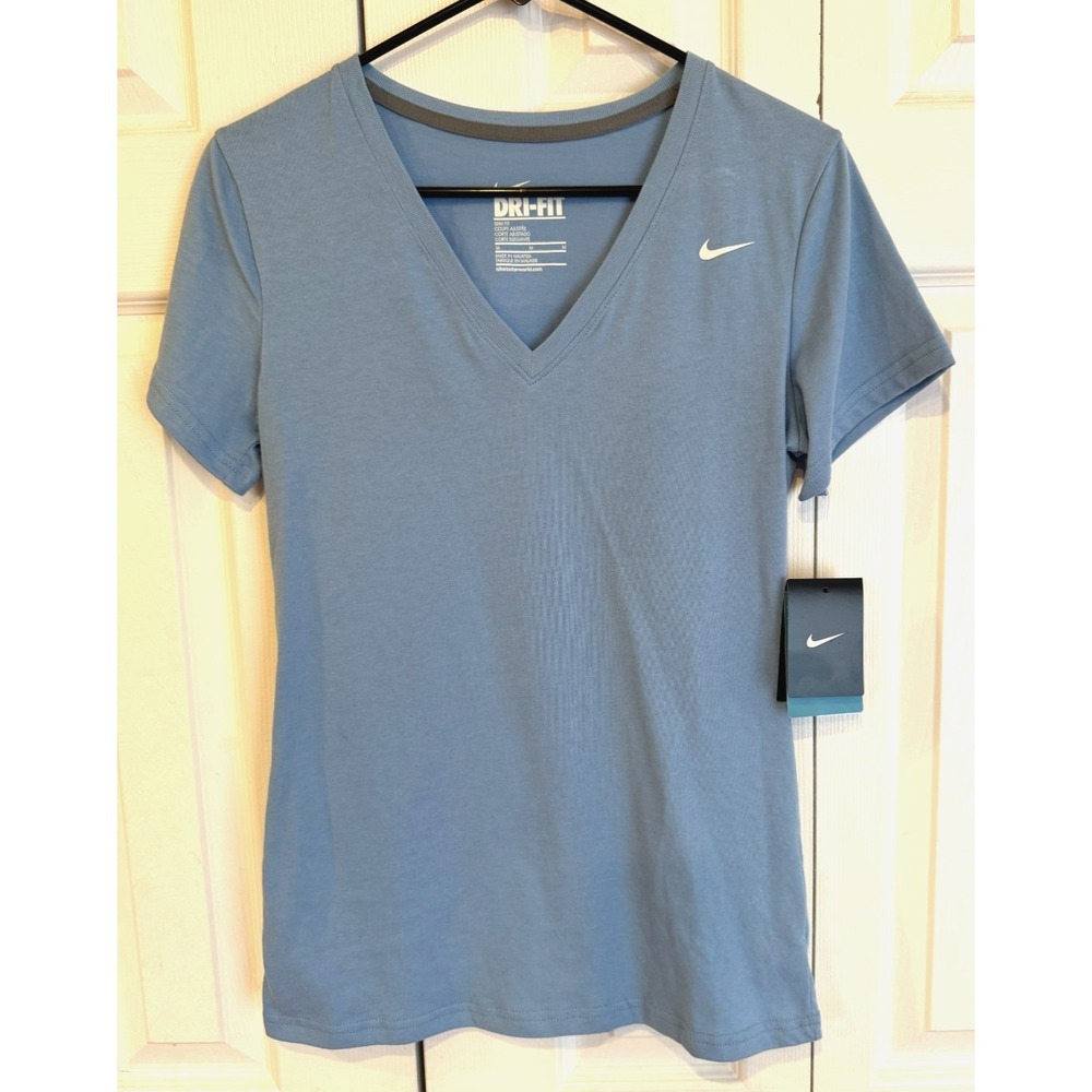 NEW NIKE Dri-Fit T-Shirt V-Neck Blue Women's Size Medium Slim Fit 450725-498